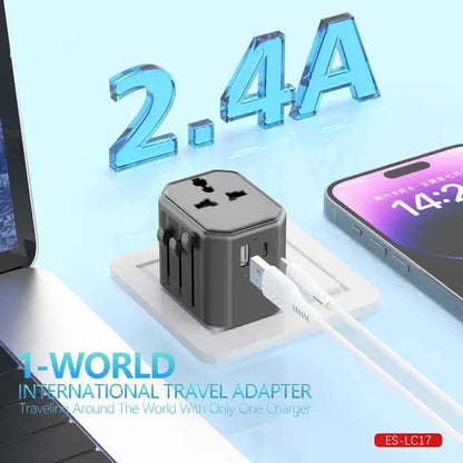 Universal Travel Adapter - All-in-One International Power Adapter with UK/US/AUS/EU Plugs & 4 USB Ports, Portable Outlet Charger Converter for Smartphones, Tablets, and More