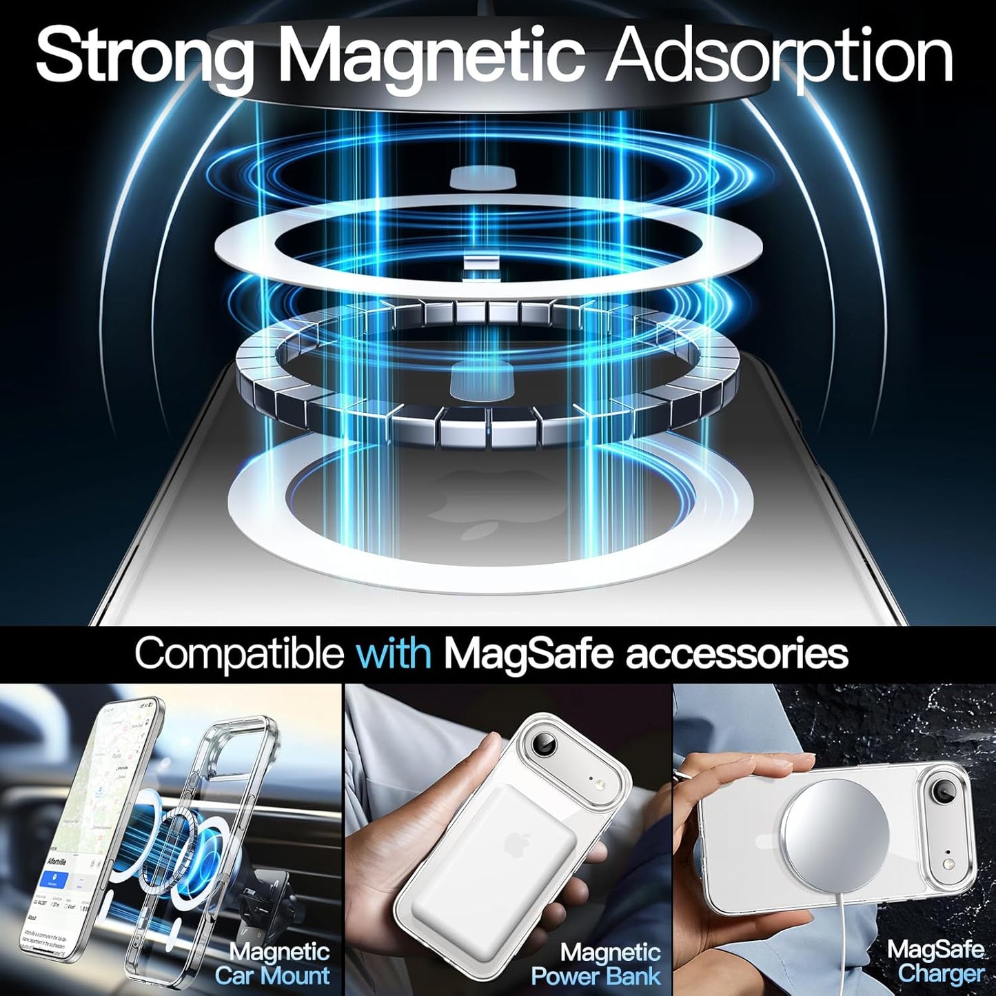 Magnetic Case for iPhone 17 Air - MagSafe Compatible, Shockproof Clear Bumper Cover, Anti-Scratch Back for 6.5" Display