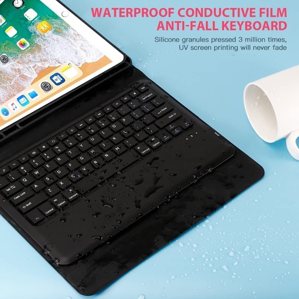 Keyboard Case Compatible with iPad Models | Ultra-Thin PU Leather Case | Wireless Detachable Keyboard | Pen Slot | Smart Arabic-English Keyboard