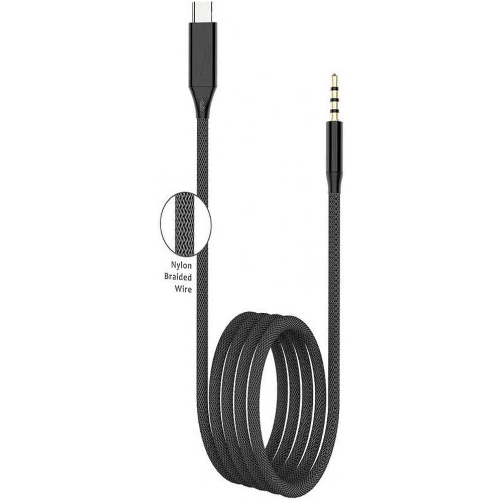 GAC-365 Type-C to 3.5mm Aux Audio Cable – 100cm Plug & Play Audio Cable with Sturdy Nylon Braid for MP3, CD, Phone, Computer, and Sound Systems