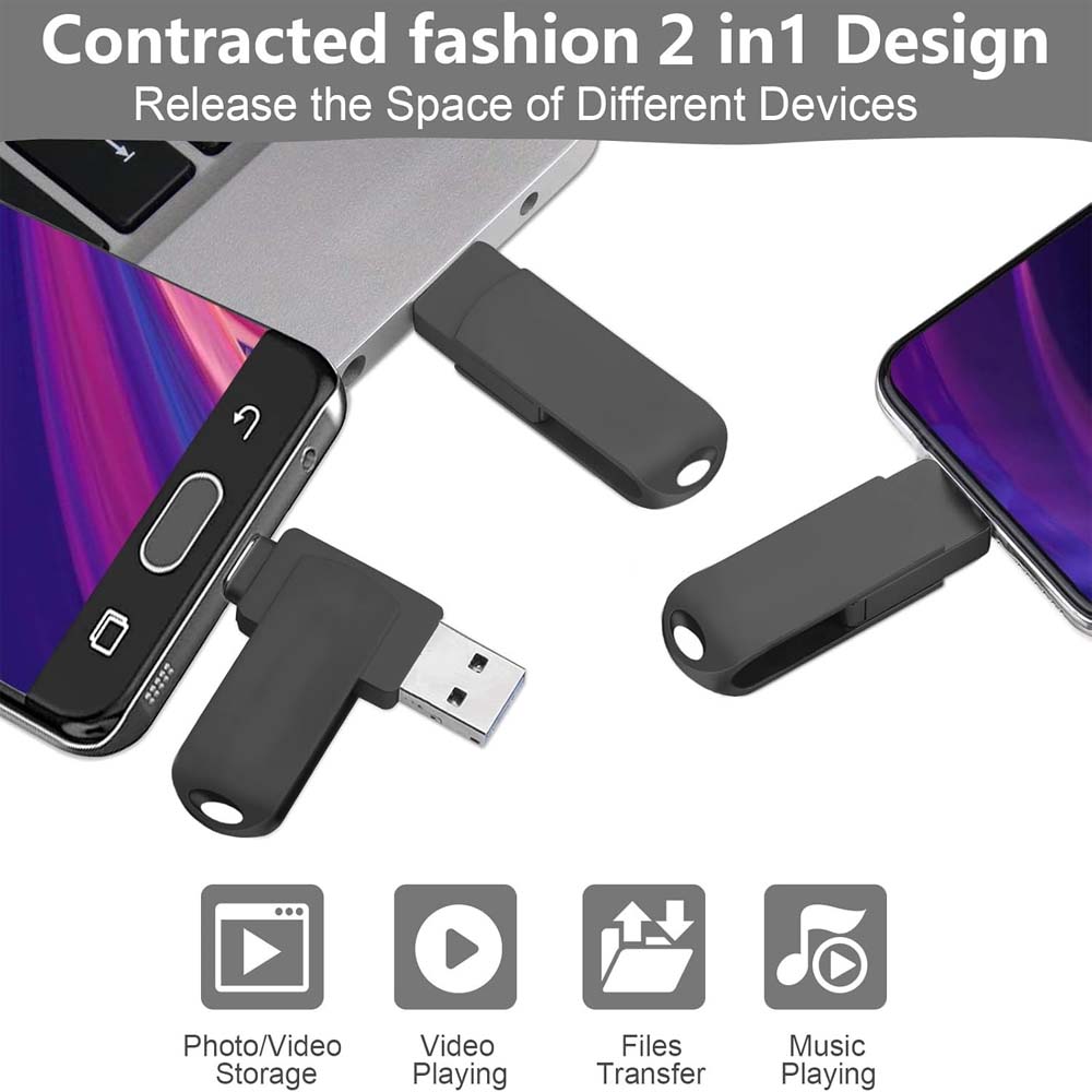 32GB USB-C Flash Drive - 170MB/s High-Speed Multi-Port Memory Stick for Android, Tablets, PCs & Phones (Black)