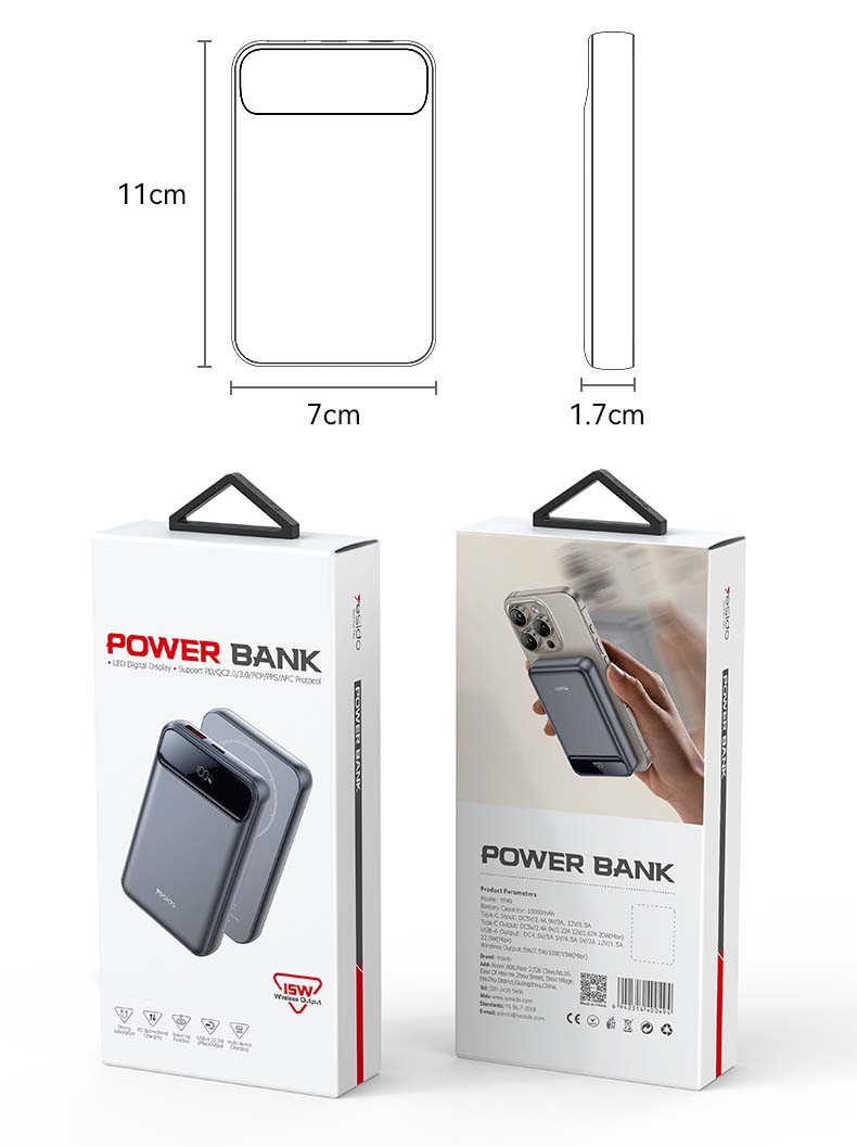 P50 20000mAh Power Bank – 15W Wireless Charging, Magnetic PD Two-Way Fast Charging with Digital Screen Display