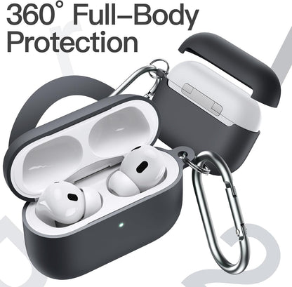 Silicone Case for AirPods Pro 2nd/1st Gen. Shockproof cover with keychain, hard PC interior & visible LED. 2023-2019 models.
