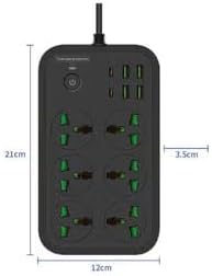 Protector Power Strip – 3000W, 6 Outlets with PD 4-USB Ports and Extension Cord for Multiple Devices