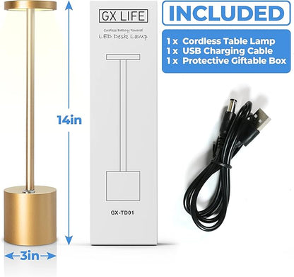 Cordless LED Table Lamp – Full Size Minimalist Design with Rechargeable Battery and 3-Level Dimming for Home, Office, and Nursery