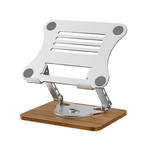 Aluminum & Wood Portable Laptop Stand - 360° Rotating Base, Adjustable Height for Ergonomic Home/Office Use