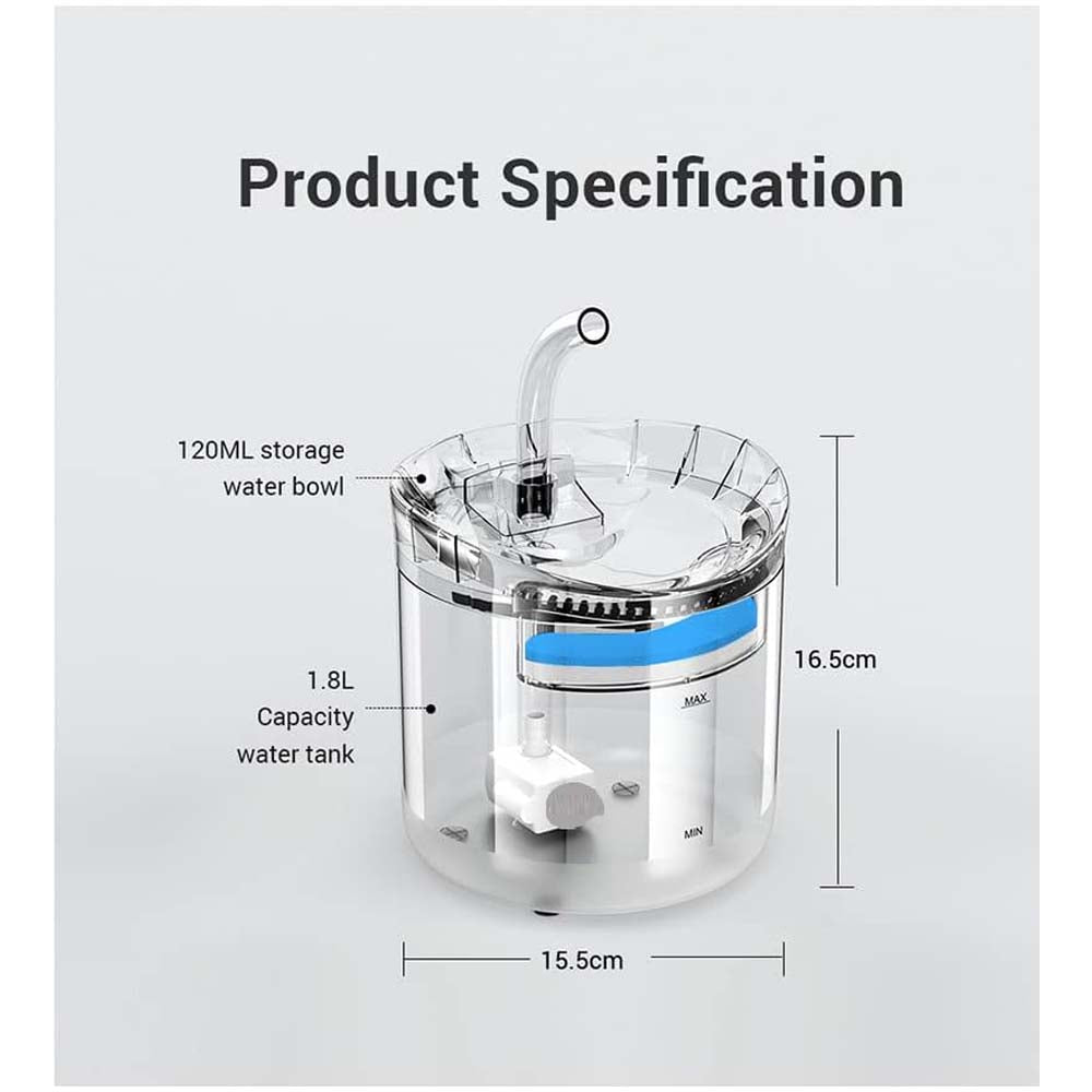 Pet Water Fountain - Automatic Cat & Dog Water Dispenser with Filters, Ultra-Quiet & Transparent Design