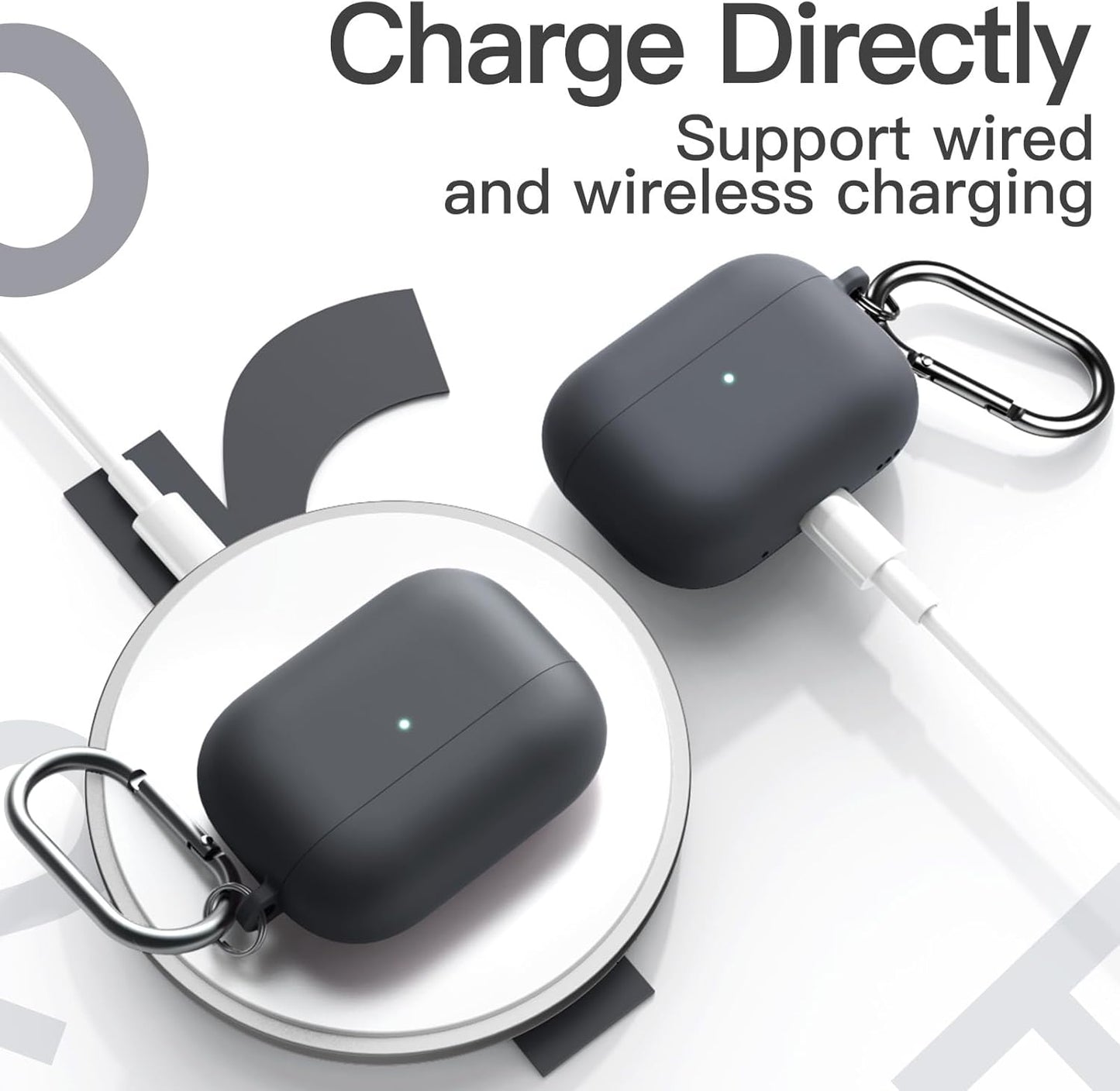 Silicone Case for AirPods Pro 2nd/1st Gen. Shockproof cover with keychain, hard PC interior & visible LED. 2023-2019 models.