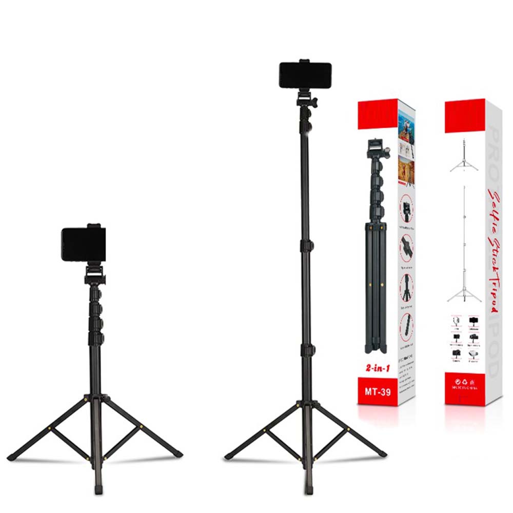 MT-39 2-in-1 Portable Tripod & Selfie Stick, Aluminum Foldable Stand with Adjustable Height, Lightweight Travel-Friendly for Smartphones & Cameras