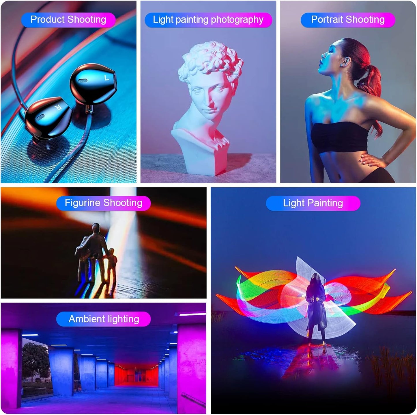 FM-128 RGB LED Light Wand - Adjustable Brightness & Color (2500K-6500K), 12 Light Scenes, Built-in Battery for Photography/Vlogging