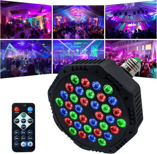 36 LED E27 RGB Party Lights with Remote - 7 Color Modes for DJ, Stage, Halloween & Christmas Decor