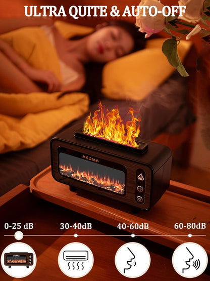 Wood Grain Fireplace Diffuser | 7-Color Flame Humidifier | Silent Auto Shut-Off Aroma Diffuser | Simulated Fire Light for Living Room, Bedroom
