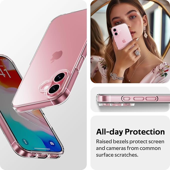 Ultra Slim Flexible Clear TPU Protective Phone Case – Scratch-Resistant Gel Rubber Silicone Cover for iPhone 16, 16 Plus, 16 Pro, and 16 Pro Max with Free Screen Protector