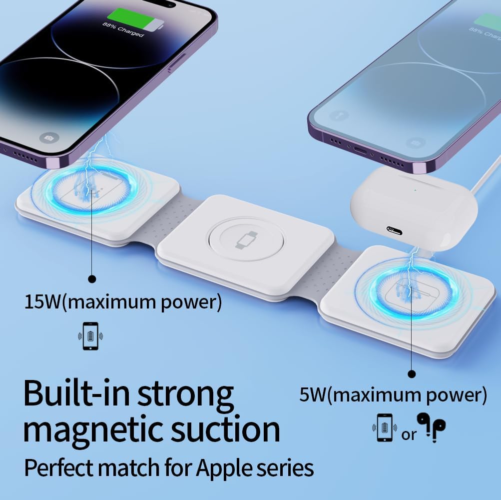 Foldable Magnet Wireless Charger | 3-in-1 Charging Bracket Stand | Compatible with iPhone, Android Phones, Watches, and AirPods