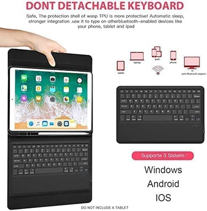 Keyboard Case Compatible with iPad Models | Ultra-Thin PU Leather Case | Wireless Detachable Keyboard | Pen Slot | Smart Arabic-English Keyboard