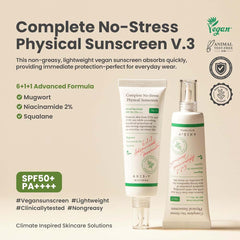 AXIS-Y No-Stress Physical Sunscreen V3. SPF 50 mineral sunblock with Niacinamide for sensitive, acne-prone skin. Vegan Korean skincare.