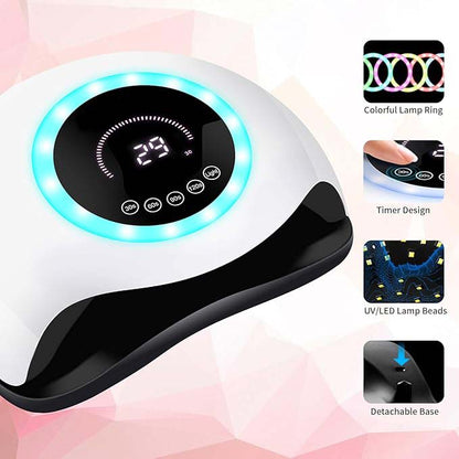 UV LED 168W Nail Lamp - Professional Nail Dryer with 42 LEDs for Gel Nail Polish, Fast Curing Nail Light with 4 Timer Settings, Colorful LED Ring & Smart Sensor, Perfect for Salon and Home Use