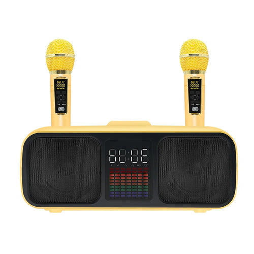 S39 Karaoke Speaker | Dual Horns, Wireless Dual Microphones | Mobile Entertainment & TV Karaoke All-In-One (Golden)