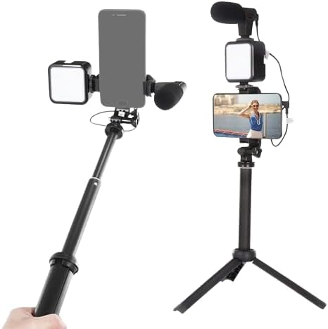 Live Set Fill Light Selfie Stick Tripod with Microphone – Foldable Selfie Stick for Mobile Phones