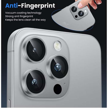 iPhone 14 Pro Max/15 Pro Camera Lens Protector - 3-Pack 9H Tempered Glass with Alloy Ring (Silver Titanium)