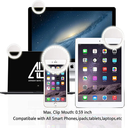 Rechargeable Clip-on Selfie Ring Light - 36 LED Phone Light Compitable for iPhone/Android (Multi-Color)