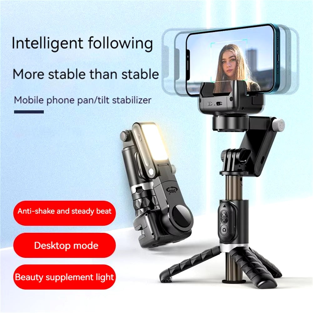 Q18 Mobile Phone Selfie Stick with Anti-Shake Handheld Gimbal Stabilizer, Single-Axis Tripod, and Fill Light – Perfect for Vlogging, Live Broadcast, and Photography, Compatible with iPhone and Android Smartphones