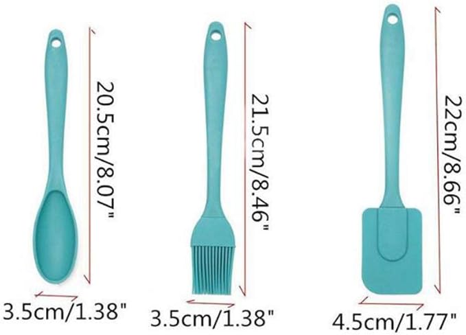 3 Piece Silicone Spatula Spoon & Brush Cooking Utensil Set | Heat Resistant for Baking & Cooking