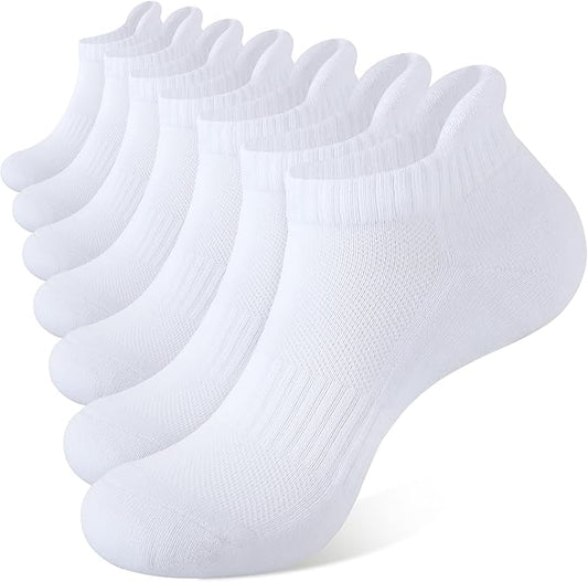 8 Pairs Men's Breathable Cotton Ankle Socks - Lightweight & Comfortable for Spring/Summer/Fall ( White)