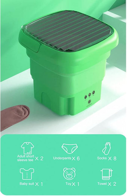 Portable Washing Machine | Mini Foldable Bucket Washer & Dryer Combo | Small Washer with Soft Spin Dry & Drainage Pipe for Underwear, Socks, Baby Clothes, Apartment, Dorm, Laundry (Green)