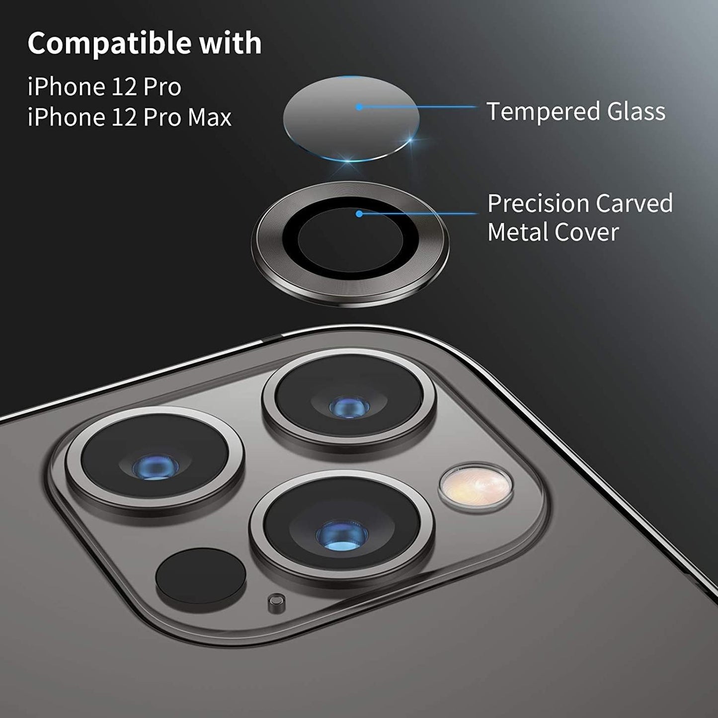 Camera Lens Protector for iPhone 13 Pro (6.1") and iPhone 13 Pro Max (6.7") – 9H Tempered Glass, Metal Individual Ring Cover, HD Clear, 1 Set