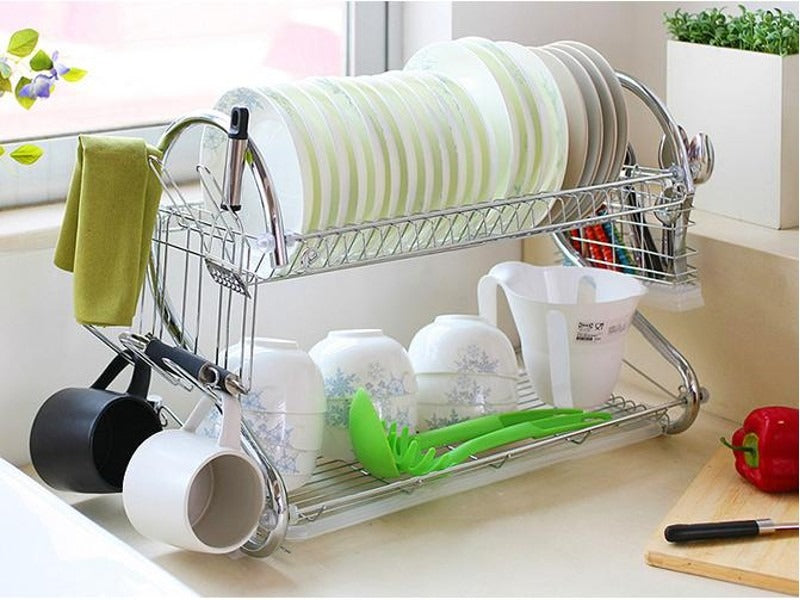 New Arrival 2-Layer Kitchen Dish Rack | Stainless Steel Dish Drainer & Plate Holder