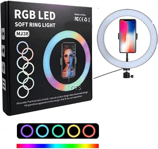 MJ38 RGB 25W Soft Ring Light | 38cm USB-Powered with Tripod & Smartphone Stand for Live Streaming and Content Creation
