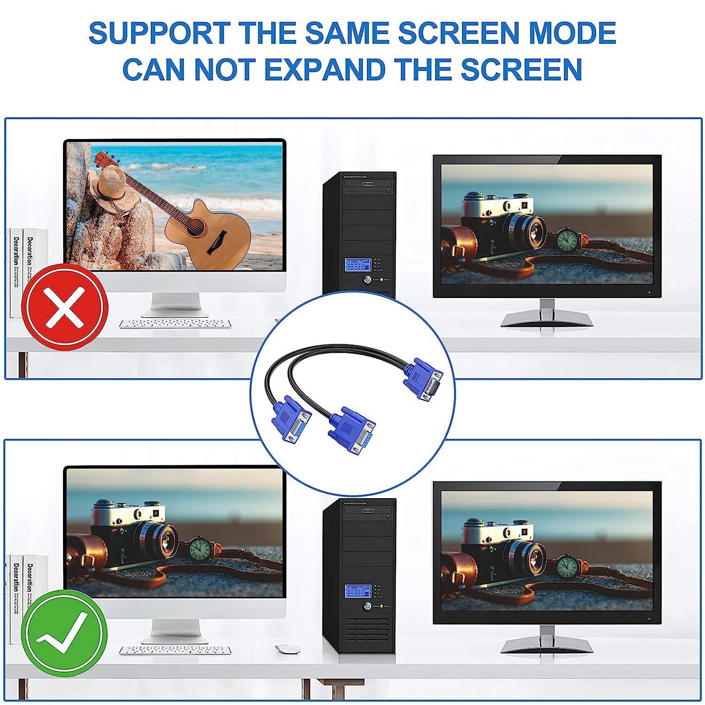 Dual VGA Splitter Cable: 1 Male to 2 Female Adapter for Dual Monitor Screen Duplication, High-Quality VGA Y Cable for PC, Laptop, and More.