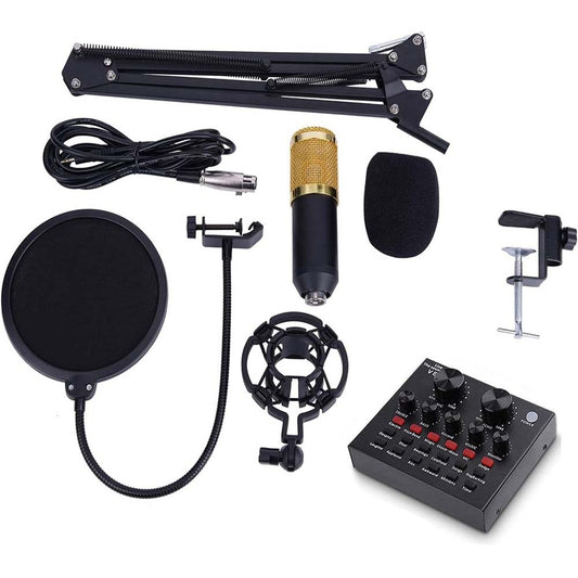 Professional USB Microphone Bundle - Condenser Mic with Sound Card & Adjustable Arm Stand for Recording/Streaming