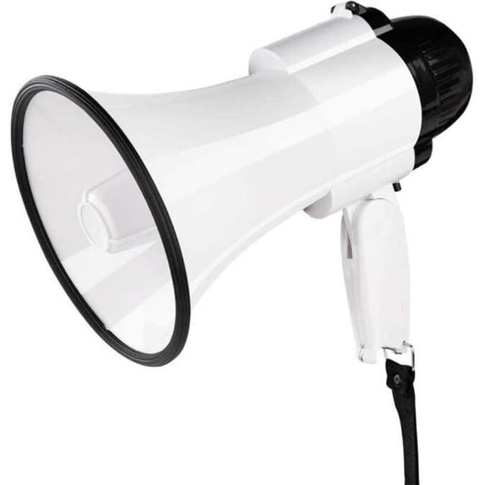 Portable Megaphone Bullhorn 25W Rechargeable with siren, music, recording & adjustable volume. Lightweight with strap.