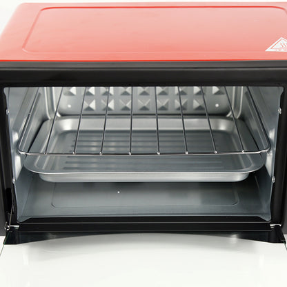 Multi-Function Electric Oven | 12L Mini Air Fryer Chicken Oven | Portable Tabletop Baking Oven with Bakeware & Rack | High-Temperature Mini Cake Oven for Home & Commercial Use (Red)