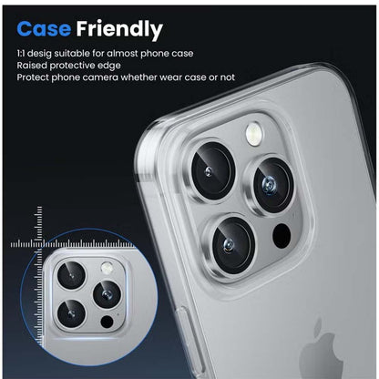 iPhone 14 Pro Max/15 Pro Camera Lens Protector - 3-Pack 9H Tempered Glass with Alloy Ring (Silver Titanium)