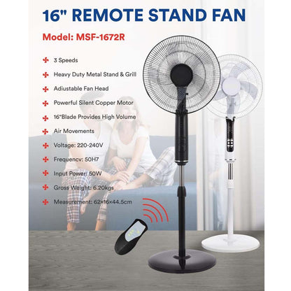 MSF-1672R 16" Luxury Stand Fan - Remote Control, 5-Speed, Silent Operation, Elegant Design for Home/Office (Multi-Colour)
