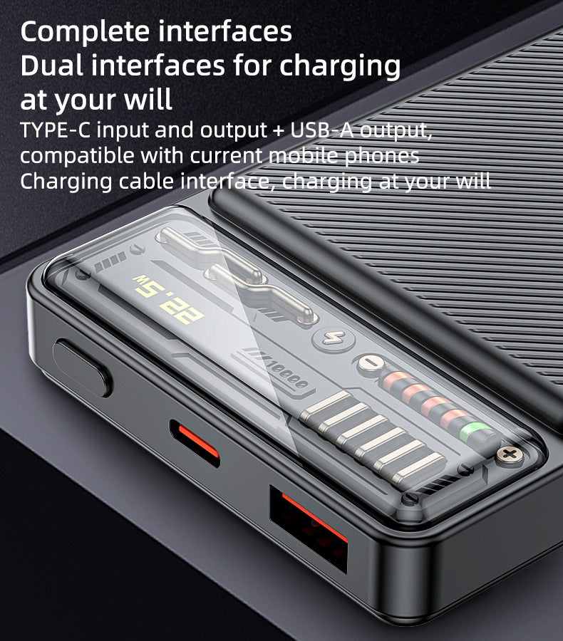 YP57 Fast Charging Power Bank – 10000mAh with 15W + USB 22.5W, Transparent Window Battery Display