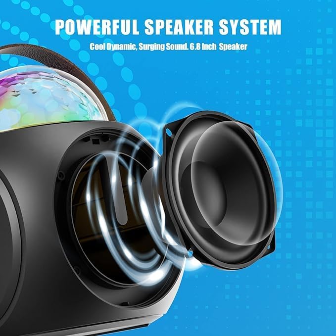 Karaoke Machine – Party-Ready Bluetooth Speaker with UHF Wireless Microphones and Disco Ball LED Lights