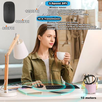 Ultra-Slim Bluetooth Keyboard & Mouse Combo - Rechargeable Wireless Set for Windows, Android, iOS, iPad, PC & Laptop
