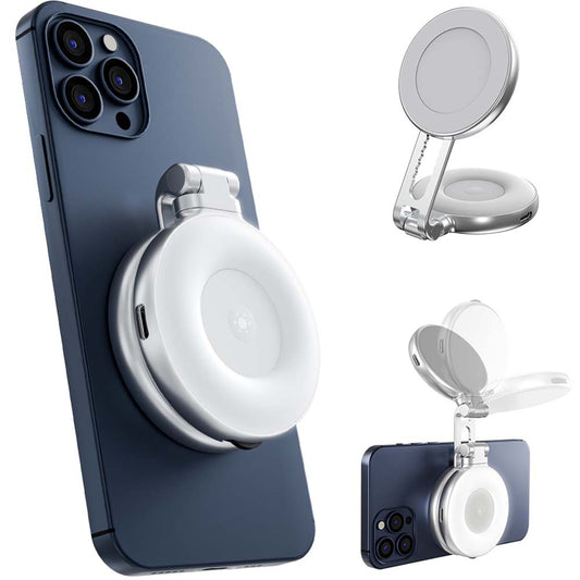 C03 Magnetic Selfie Light CRI97 LED ring light with 360° rotation & mirror. For selfies, videos, TikTok & Zoom calls.