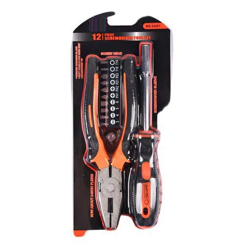 12-Piece Tool Kit | Compact Screwdriver Tool Set with Pliers, Wrenches, and Bits | Versatile DIY Maintenance Set for Home, Car, and Office