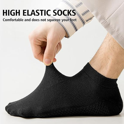 10 Pairs Men's Breathable Cotton Ankle Socks - Ultra Lightweight & Comfortable for All Seasons (Black)