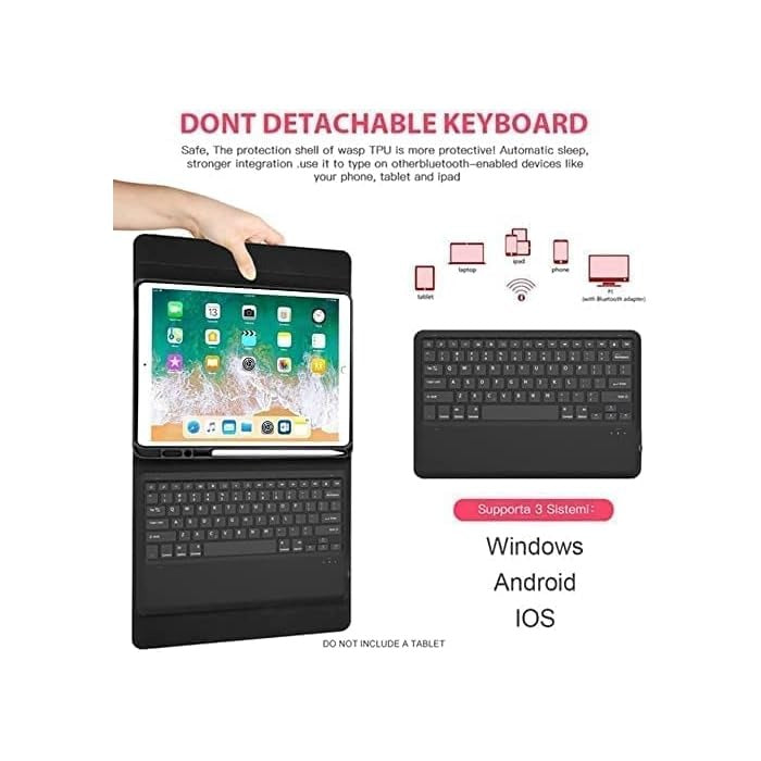 Keyboard Case Compatible with iPad Models | Ultra-Thin PU Leather Case | Wireless Detachable Keyboard | Pen Slot | Smart Arabic-English Keyboard