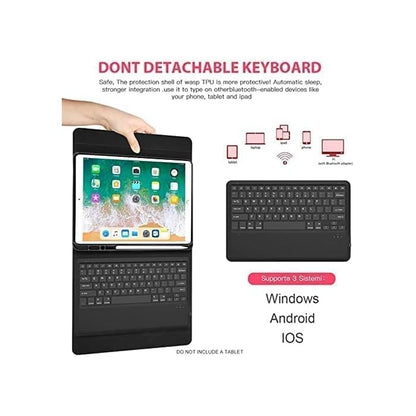 Keyboard Case Compatible with iPad Models | Ultra-Thin PU Leather Case | Wireless Detachable Keyboard | Pen Slot | Smart Arabic-English Keyboard