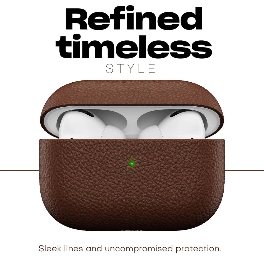 Leather Case for AirPods Pro – Handcrafted Fully-Wrapped Genuine Italian Leather with Pebble Grain Finish, Natural Brown, Premium Protection & Style