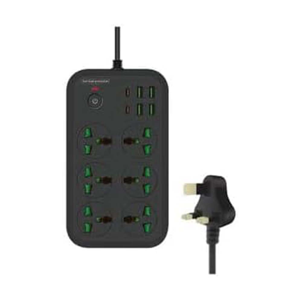 Protector Power Strip – 3000W, 6 Outlets with PD 4-USB Ports and Extension Cord for Multiple Devices