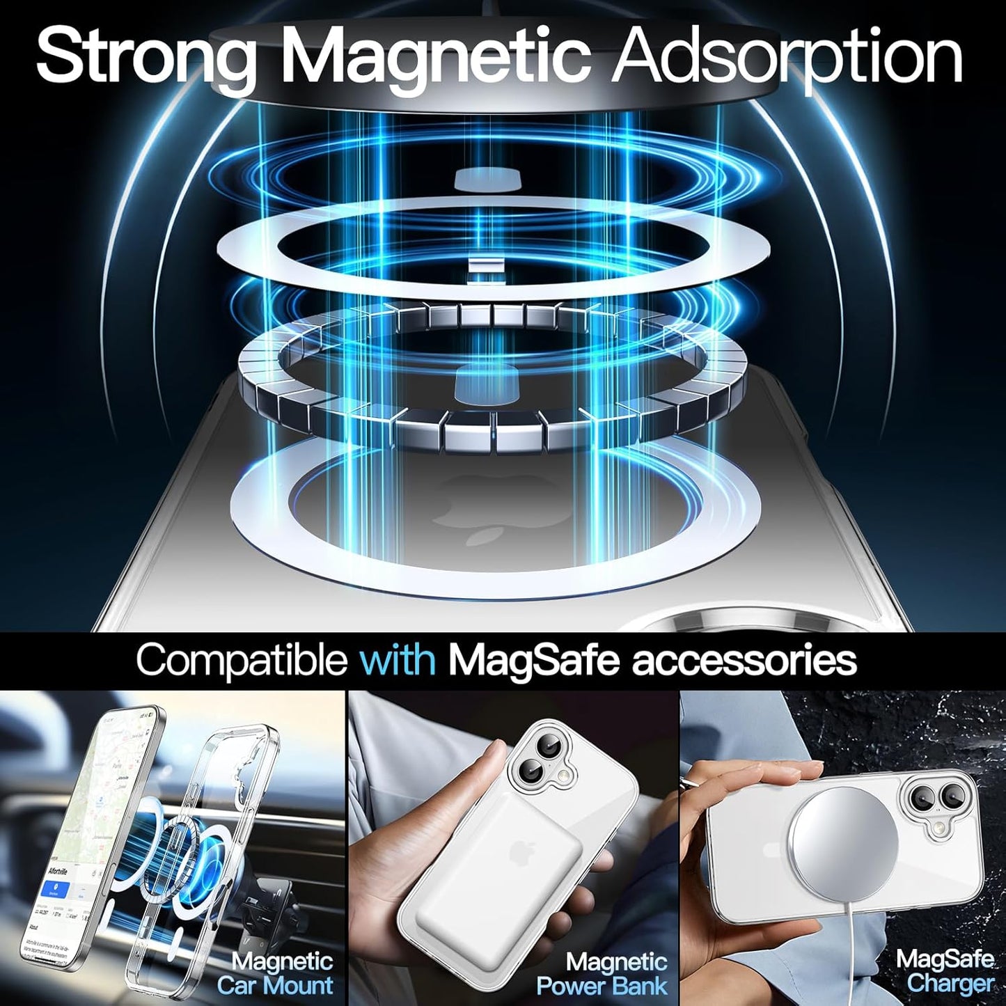 Magnetic Case for iPhone 17 6.3" - MagSafe Compatible, Shockproof Bumper, Anti-Scratch Clear Back (Transparent Design)