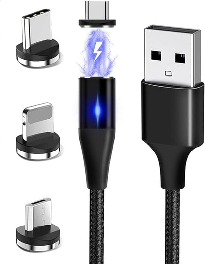 3-in-1 Magnetic Charging Cable | 3A Fast Charge | Compatible with Micro USB, Type C, and All iProduct Devices